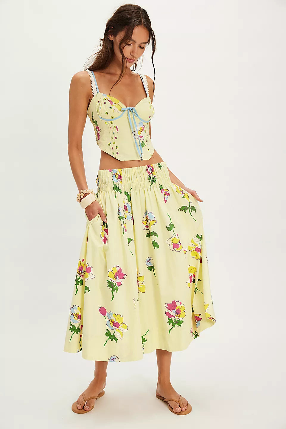 Floral Corset Top & Midi Skirt Set