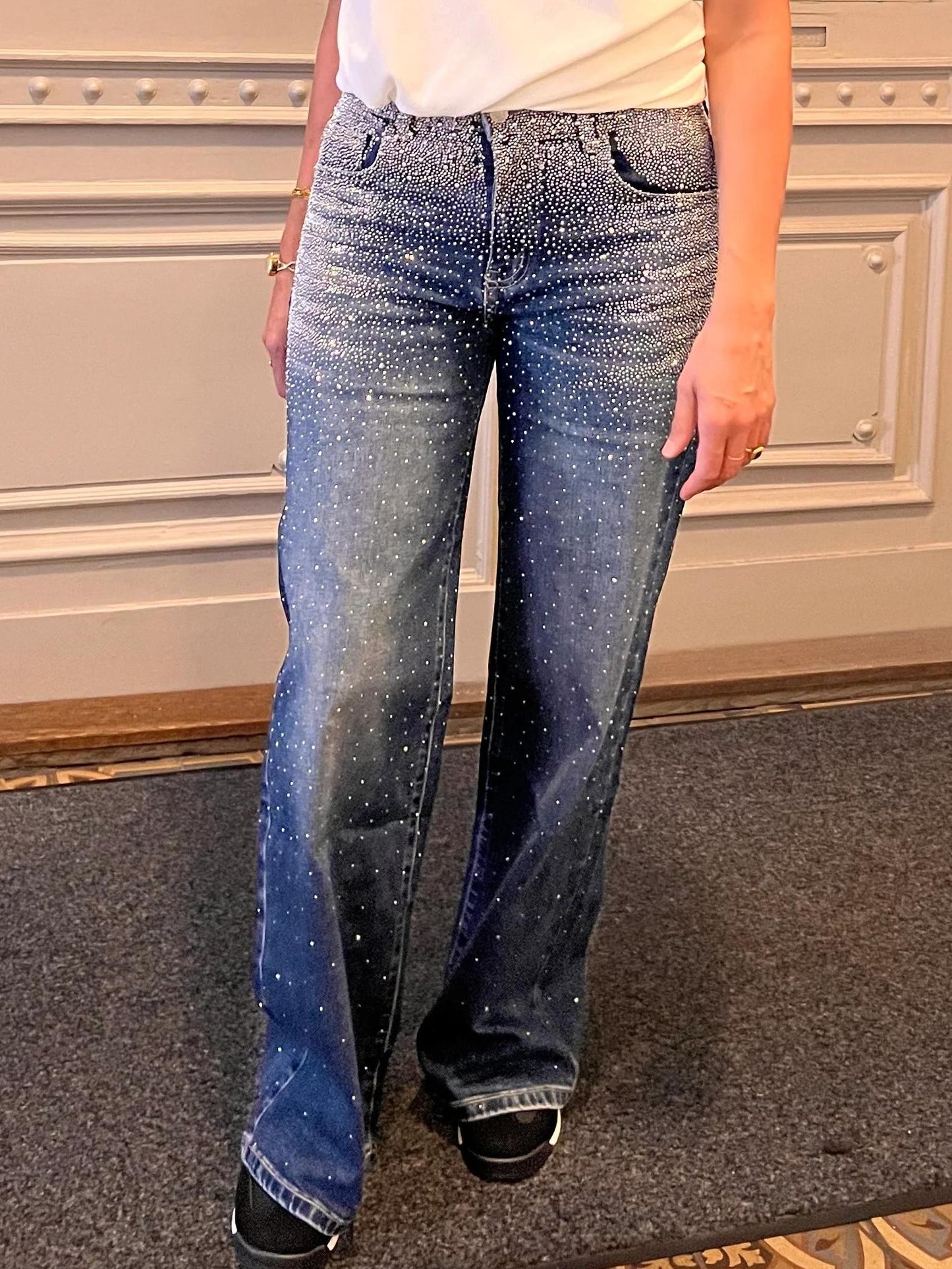 Wide Leg Strass Glitter Sparkly High Waist Jeans