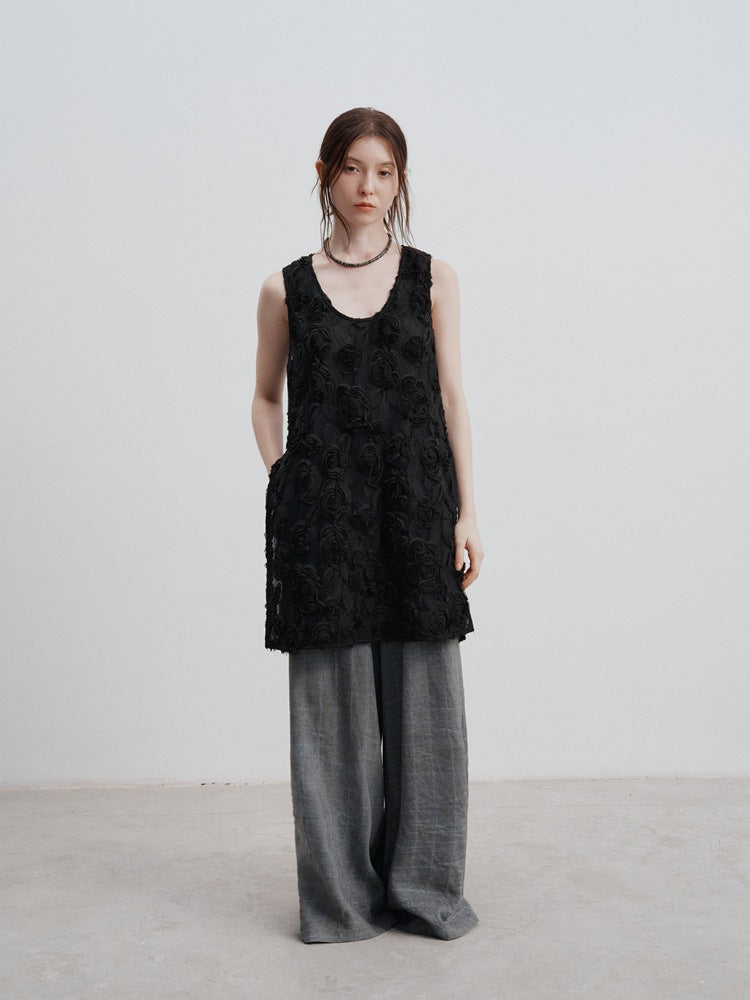 Sleeveless Jacquard Floral Lace Maxi Shirts
