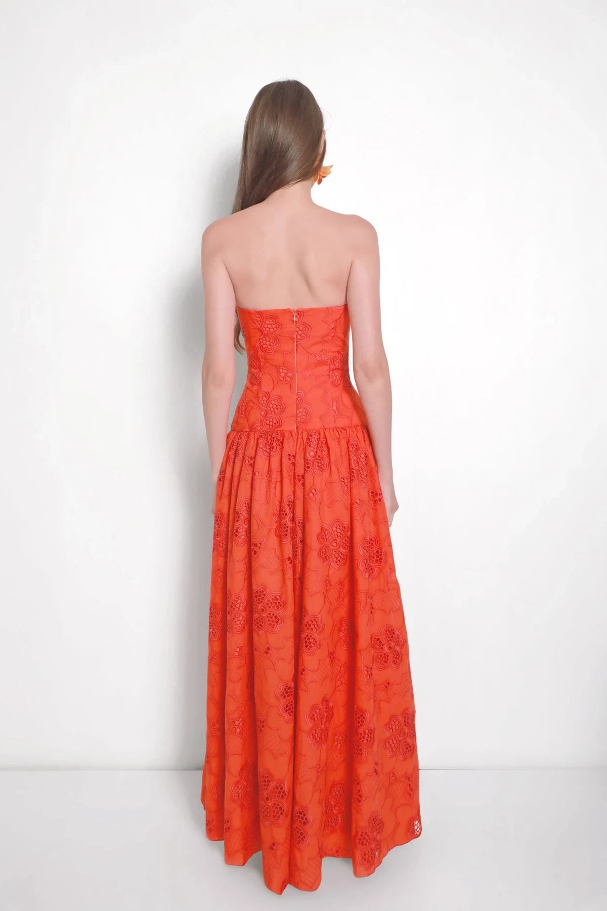 Straight neck low waist lace maxi skirt