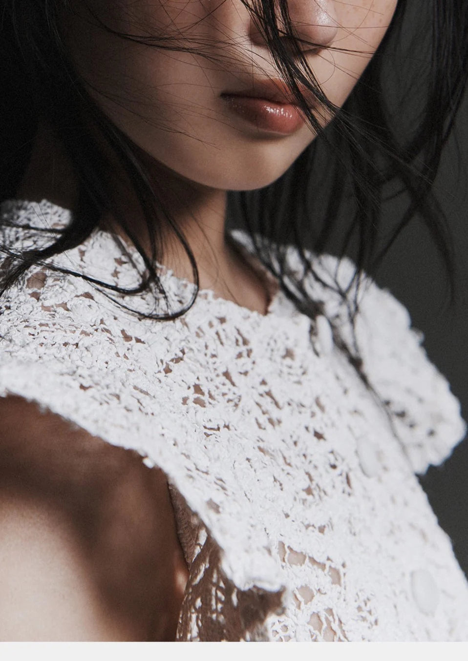 Semi-Sheer Lace Short Sleeve Button Top