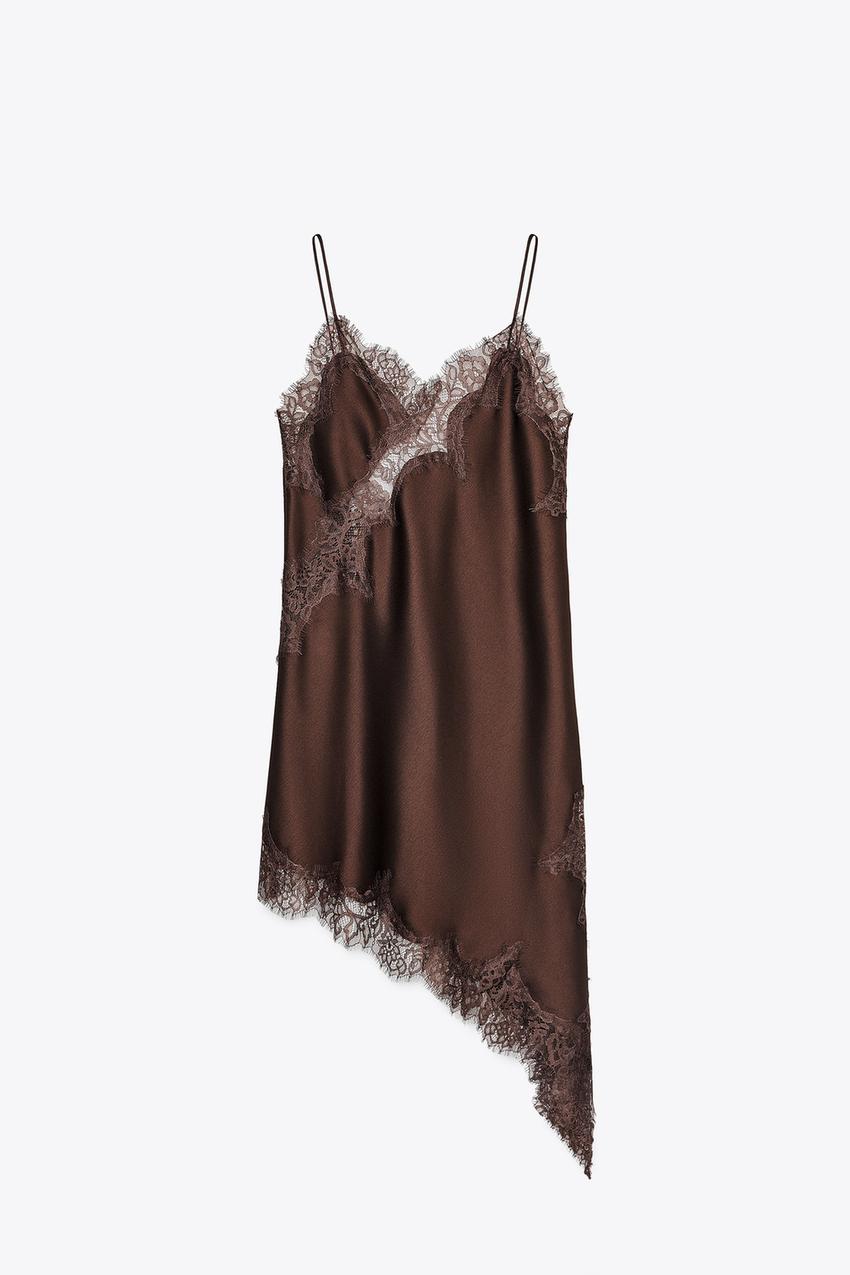 Lace - Trimmed Asymmetric Slip Dress