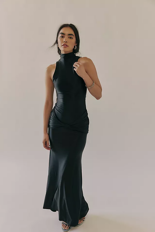 Delfi Roya High-Neck Sleeveless Maxi Dress