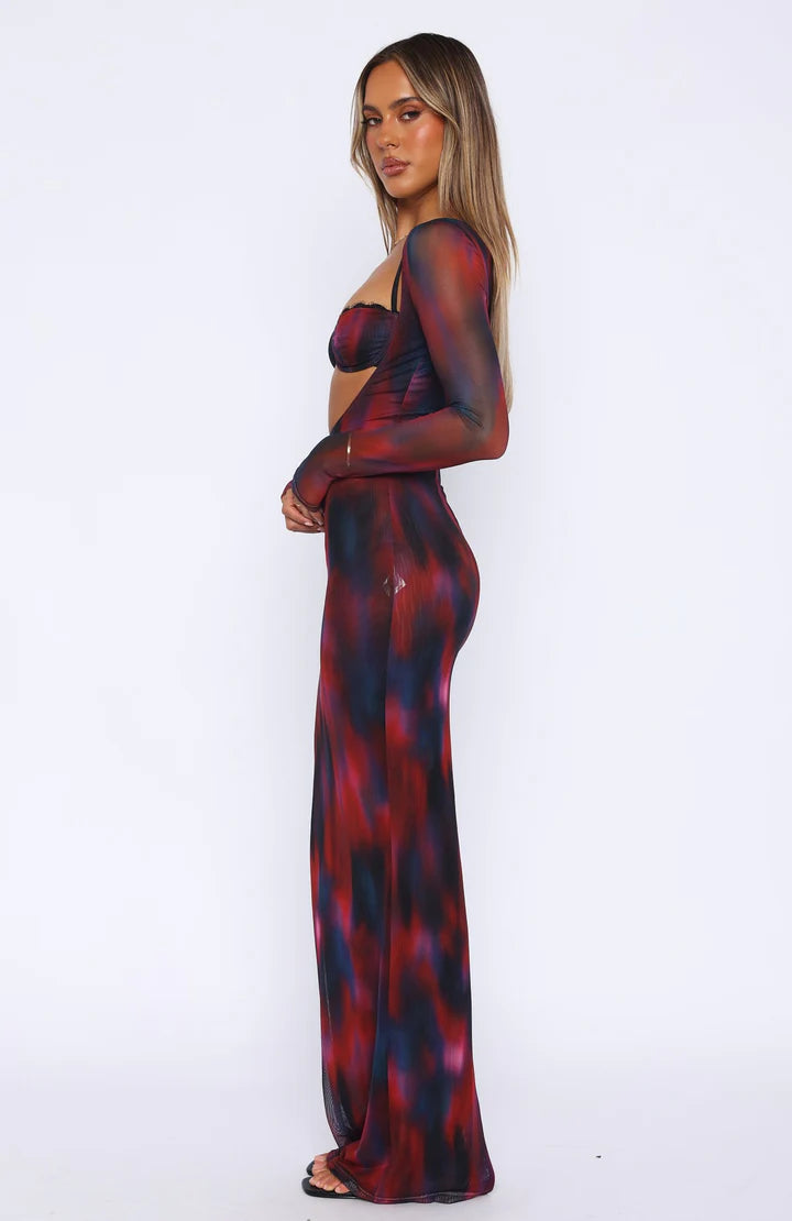Sheer Mesh Cutout Bodycon Maxi Dress
