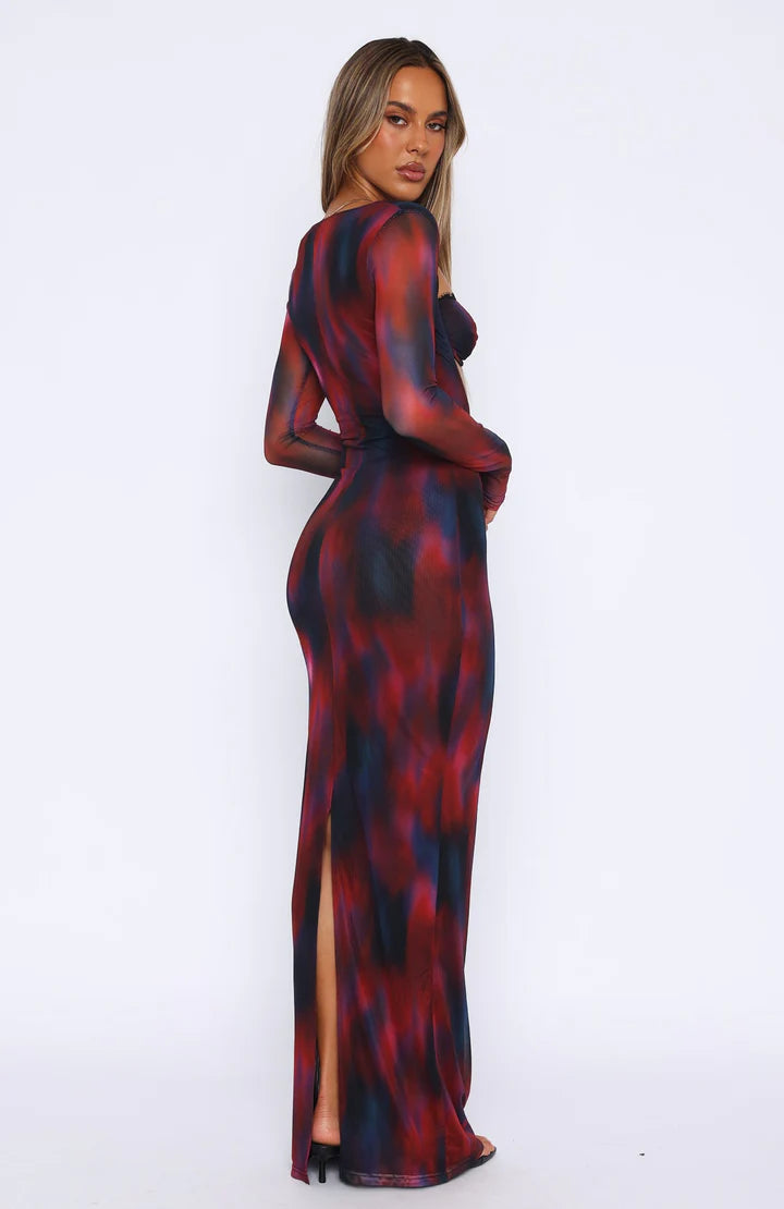 Sheer Mesh Cutout Bodycon Maxi Dress