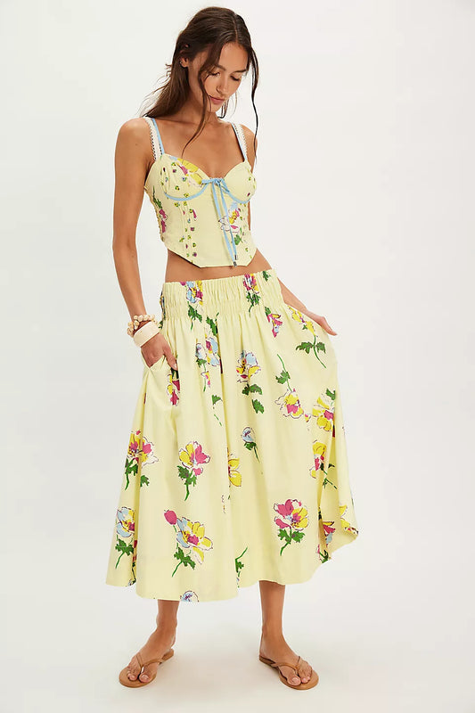Floral Corset Top & Midi Skirt Set