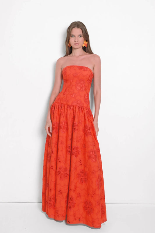 Straight neck low waist lace maxi skirt