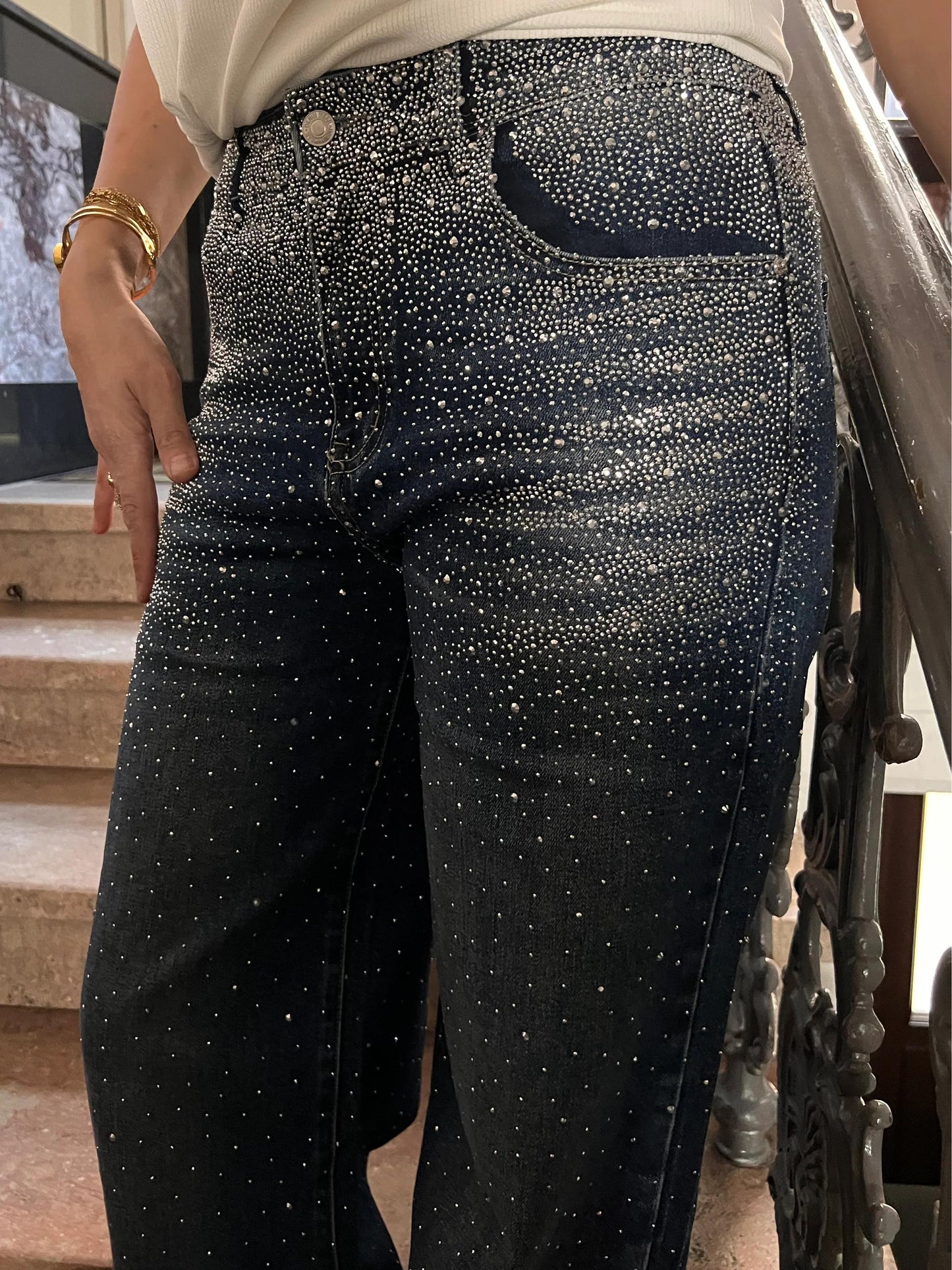 Wide Leg  Strass Glitter Sparkly High Waist  Jeans