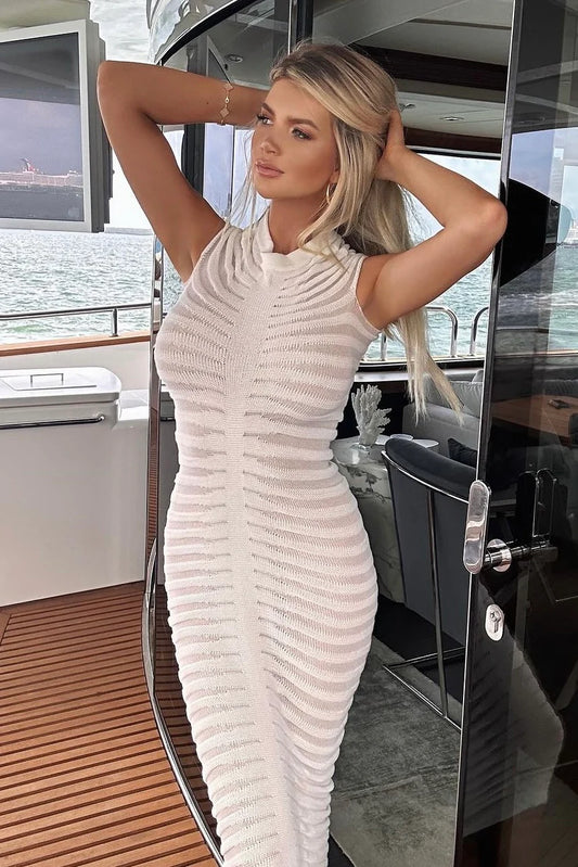 Lapel cap sleeve maxi dress