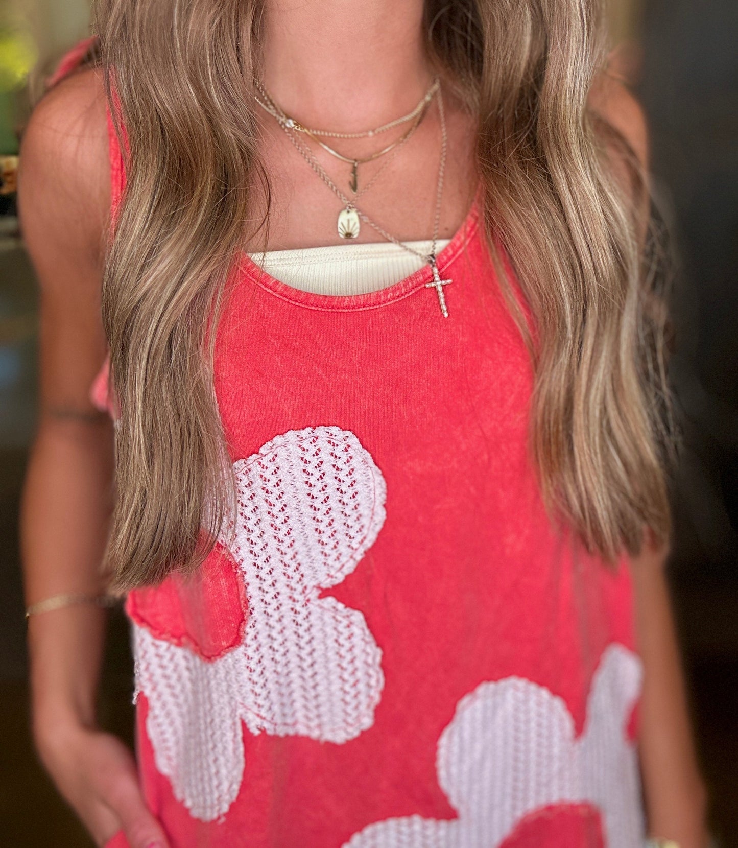 Mineral Washed Lace Petal Flower Patched Romper