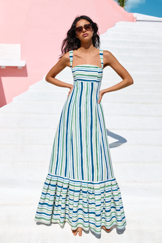 MARGARET STRIPED TIE BACK GOWN
