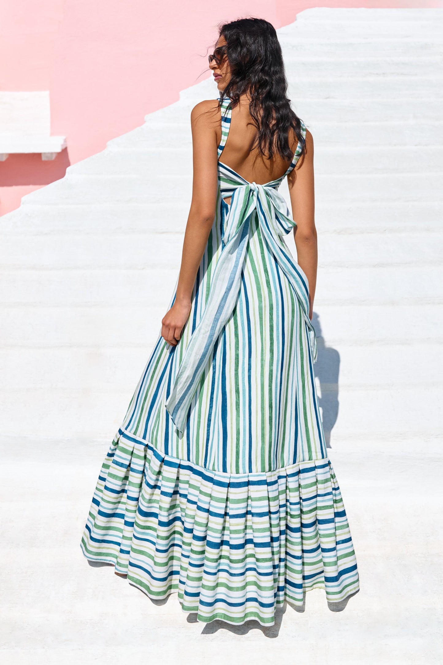 MARGARET STRIPED TIE BACK GOWN
