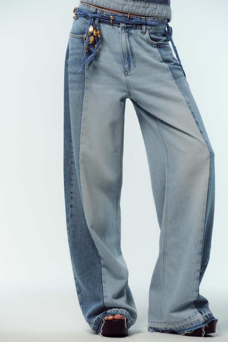 Backless denim suspender suit