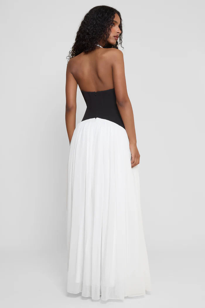Chic Black & White Halter Maxi Dress