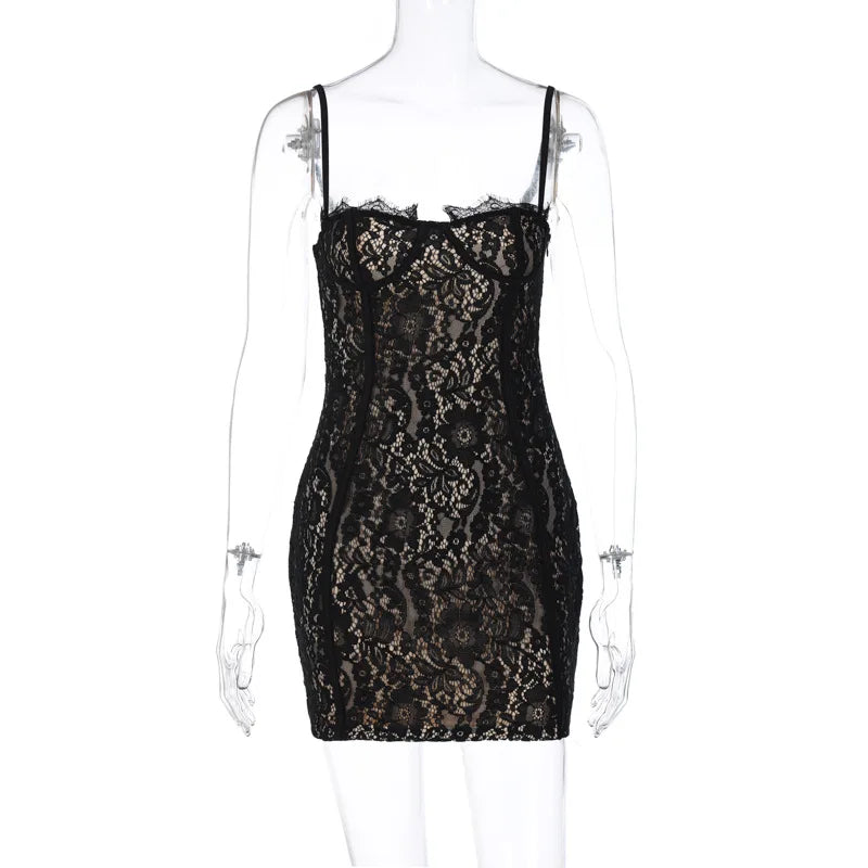 Glamorous Sheer Lace Bustier Mini Dress