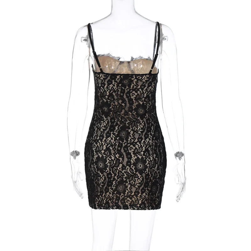 Glamorous Sheer Lace Bustier Mini Dress