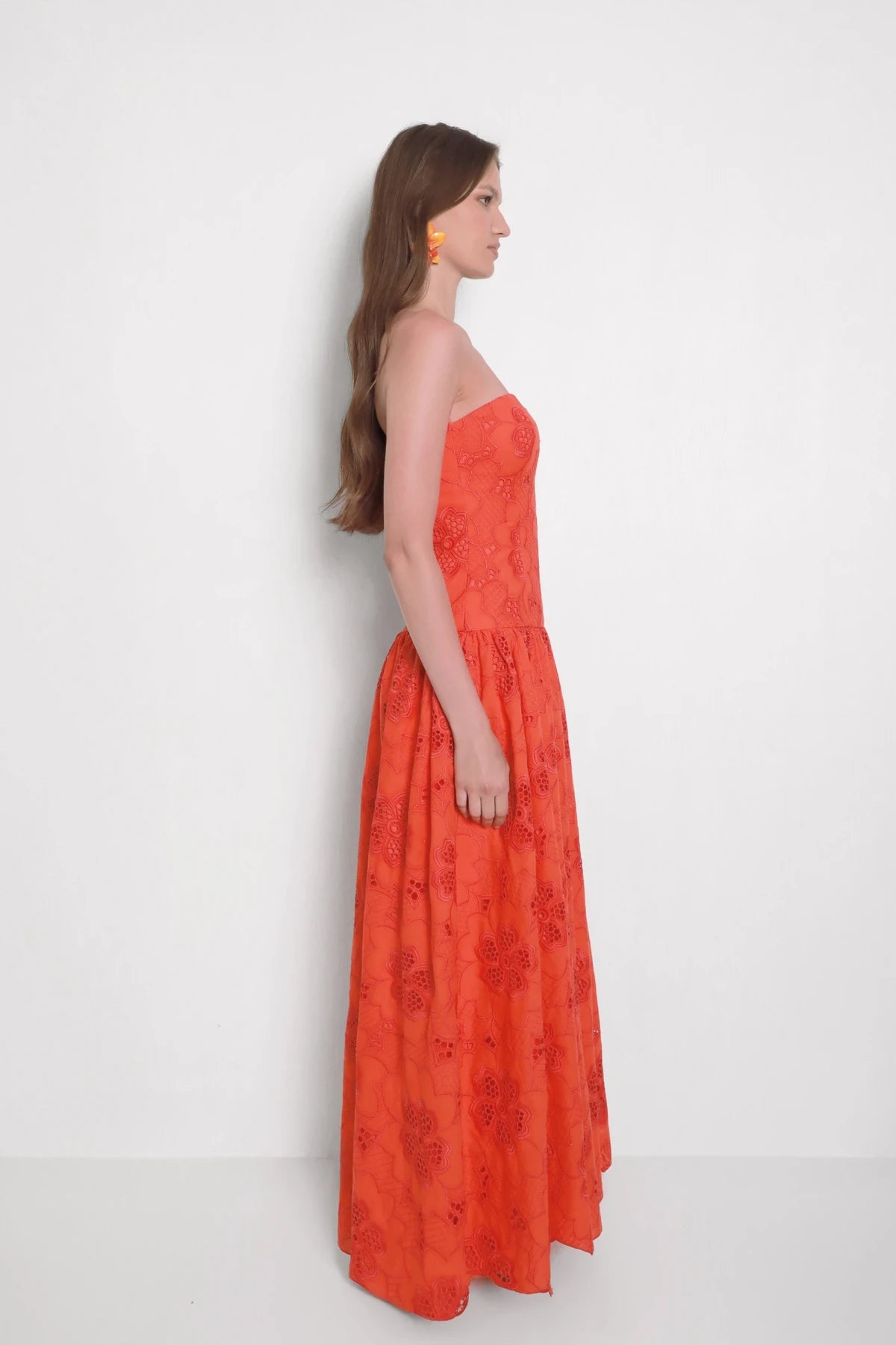 Straight neck low waist lace maxi skirt