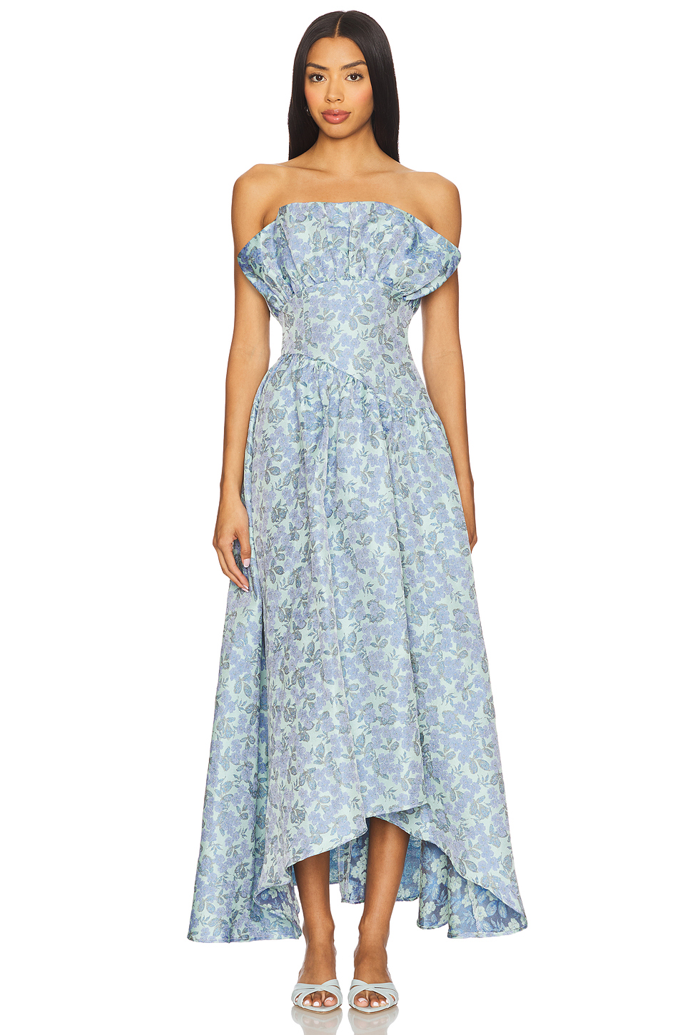 Romantic Strapless Floral Asymmetric Maxi Dress