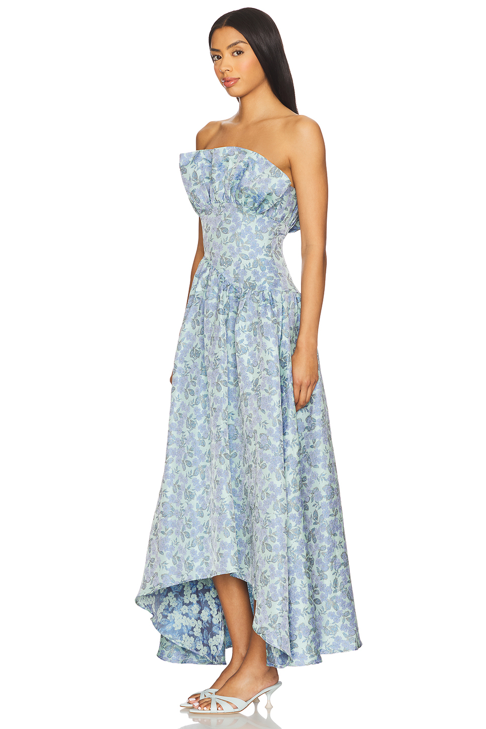 Romantic Strapless Floral Asymmetric Maxi Dress