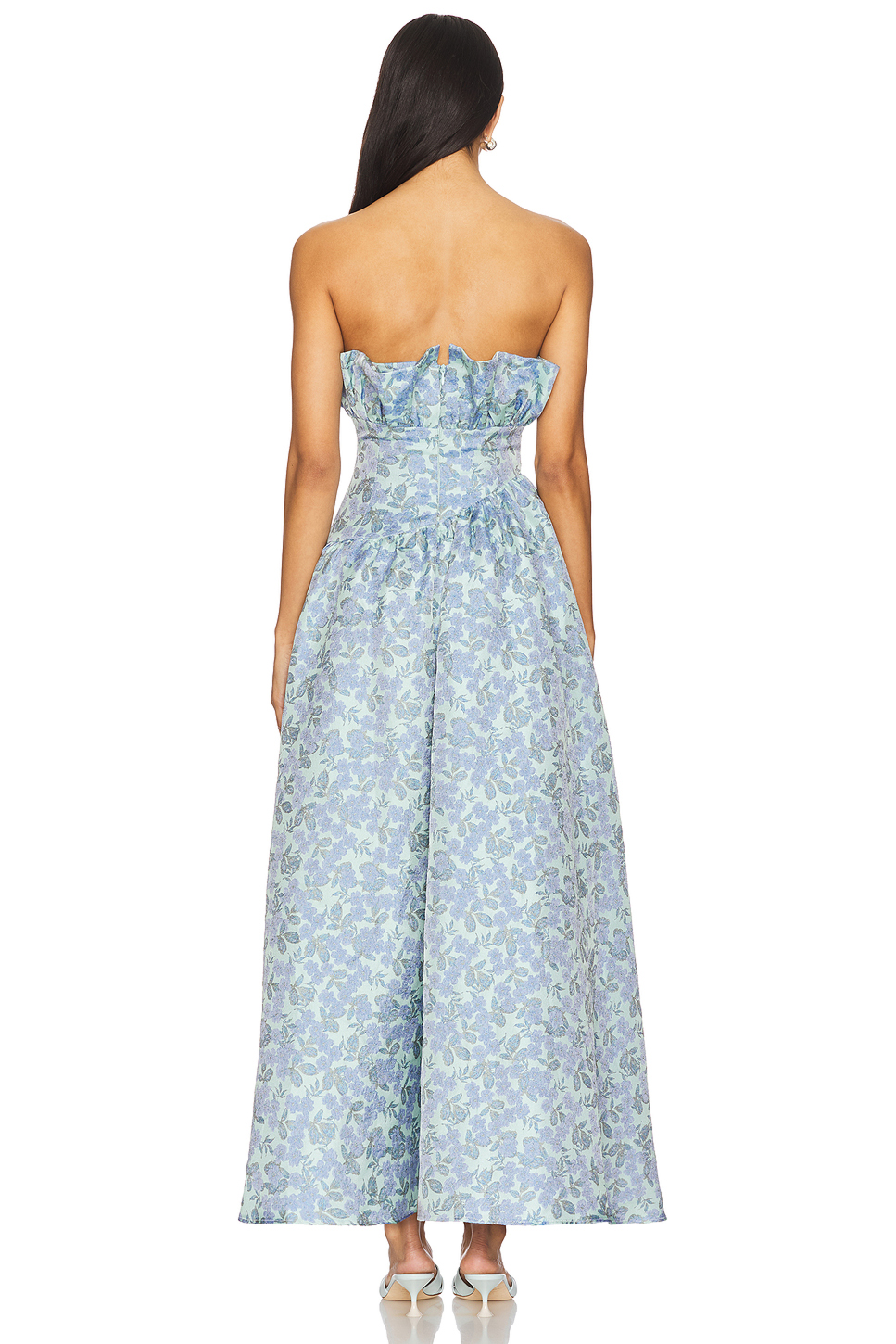 Romantic Strapless Floral Asymmetric Maxi Dress