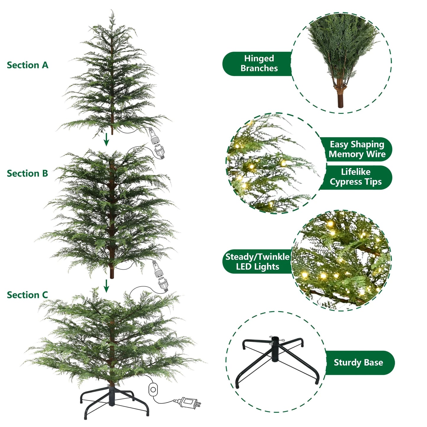 7.5ft Pre-Lit Cypress Artificial Christmas Tree