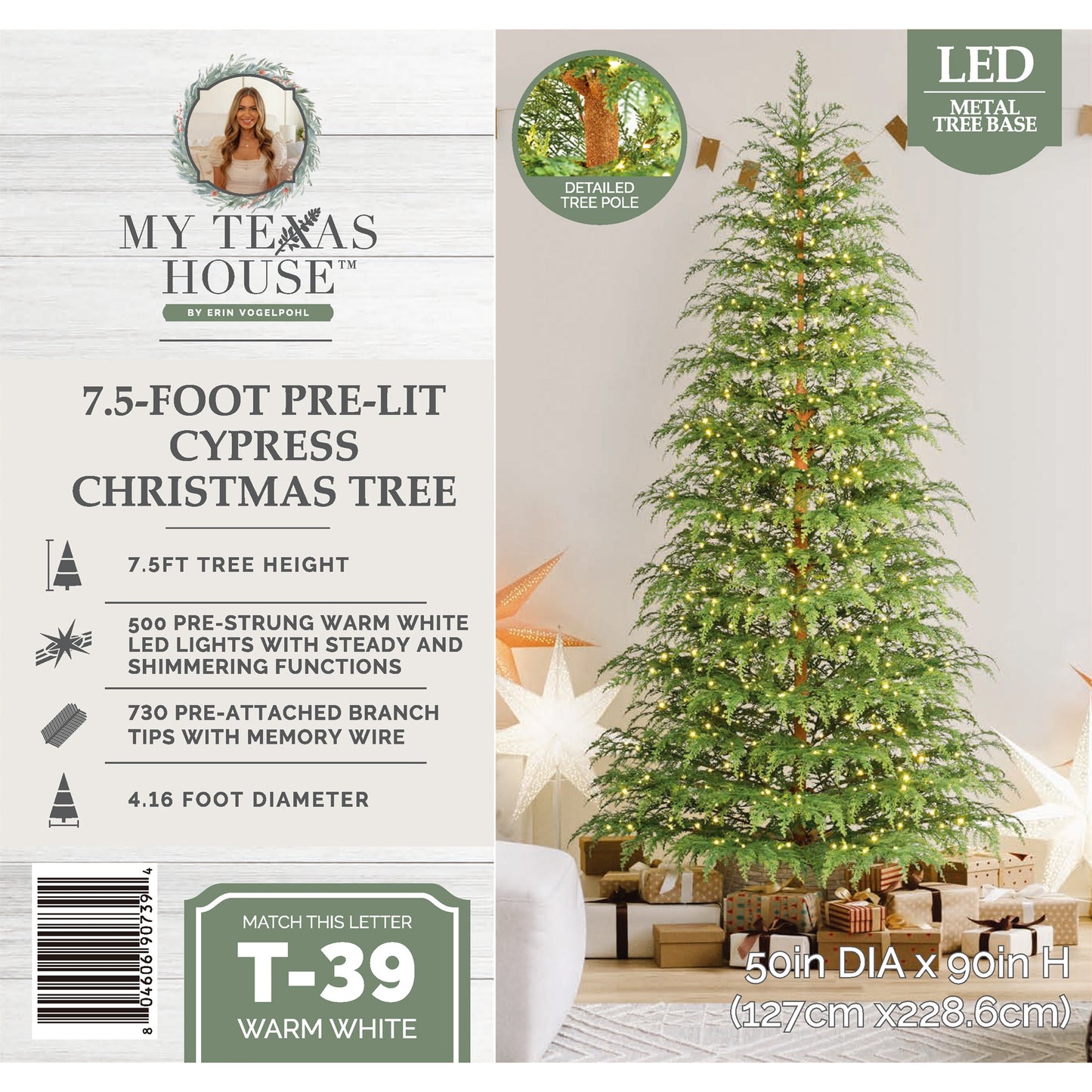 7.5ft Pre-Lit Cypress Artificial Christmas Tree
