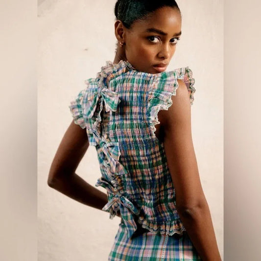 Plaid Ruffle Trim Two-Piece Set