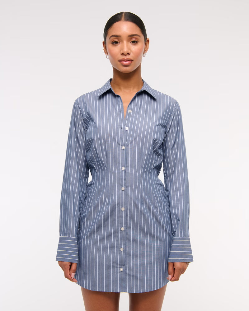 Fitted Long-Sleeve Mini Shirt Dress