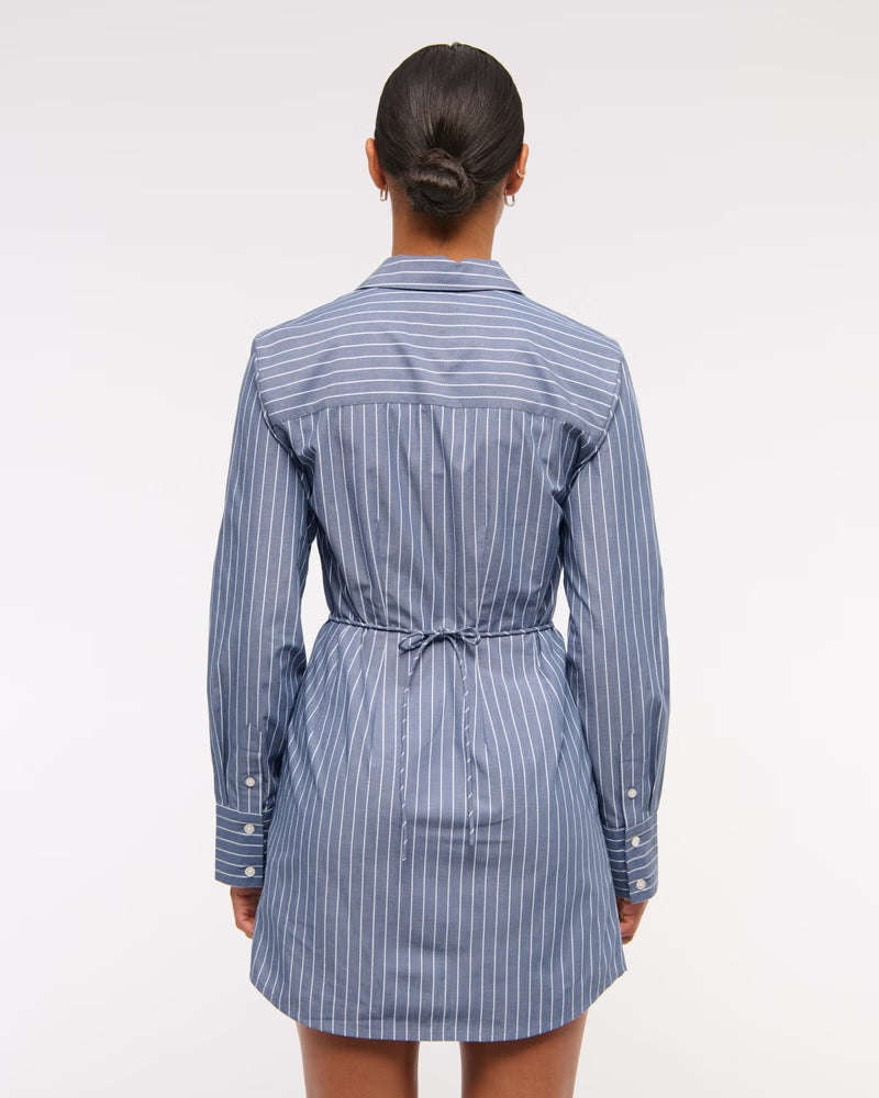 Fitted Long-Sleeve Mini Shirt Dress